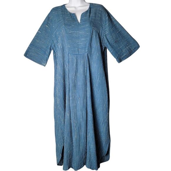 M Square Neetu Malik Blue Striped Cotton Dress Size 1 Shift Midi  Boho Lagenlook - Picture 1 of 9